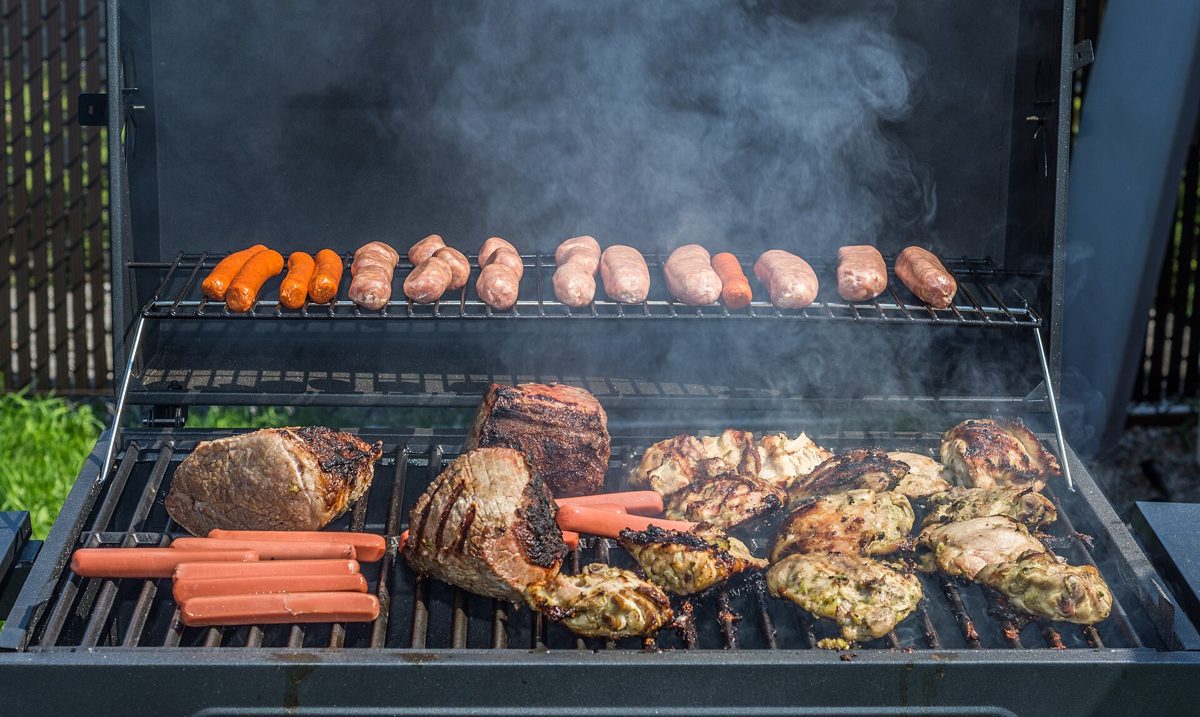 Sausage links on the grill